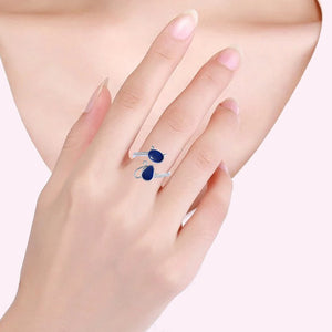 Cat Sterling Silver adjustable Ring with Lapis Lazuli & Cubic Zirconia modelled