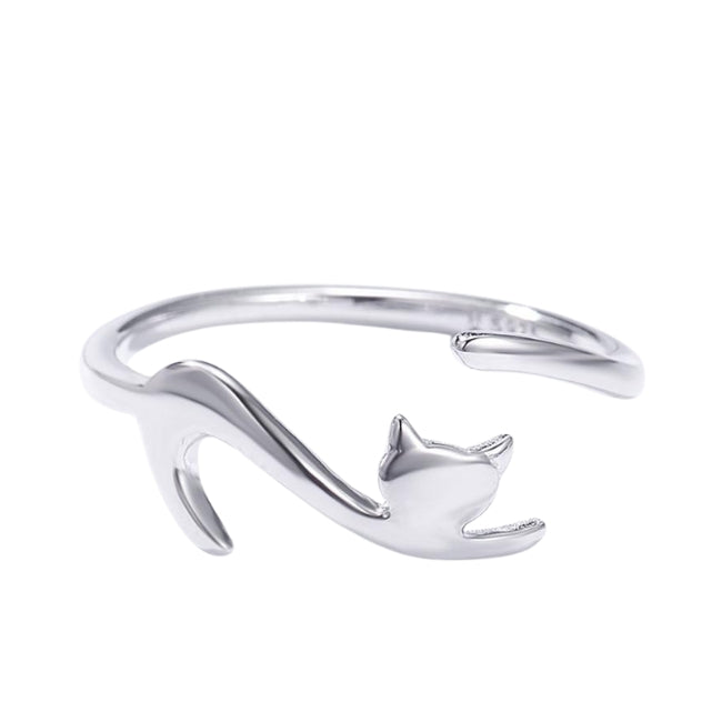 Cat Stretching Sterling Silver adjustable Ring