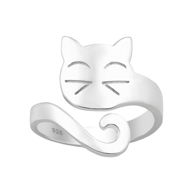 Cat Face Sterling Silver adjustable Ring