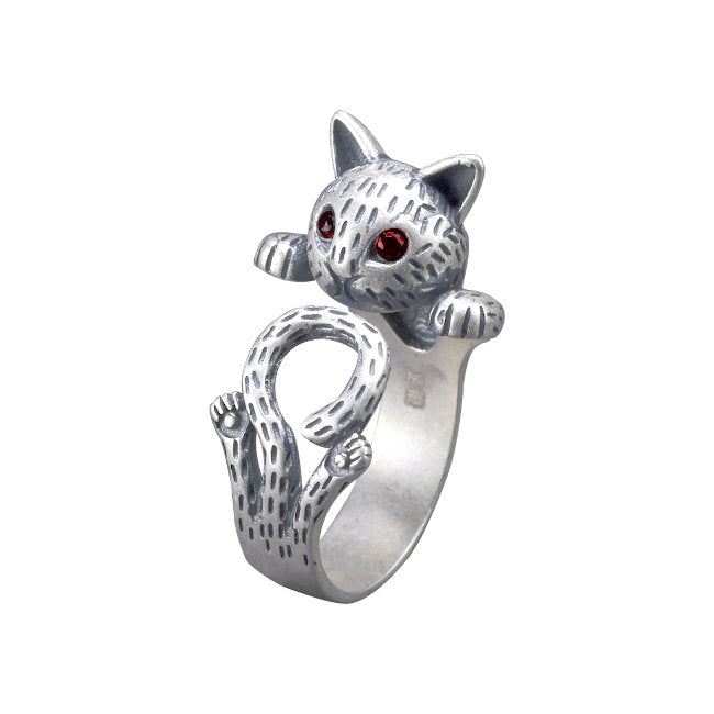 Cat Sterling Silver adjustable Ring with Cubic Zirconia