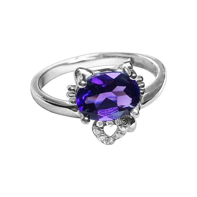Cat Amethyst Sterling Silver adjustable Ring