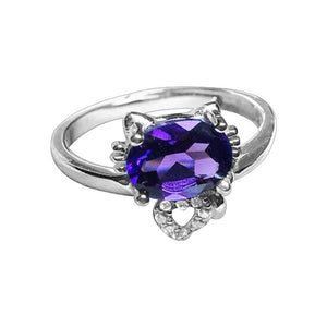 Cat Sterling Silver adjustable Ring with Amethyst