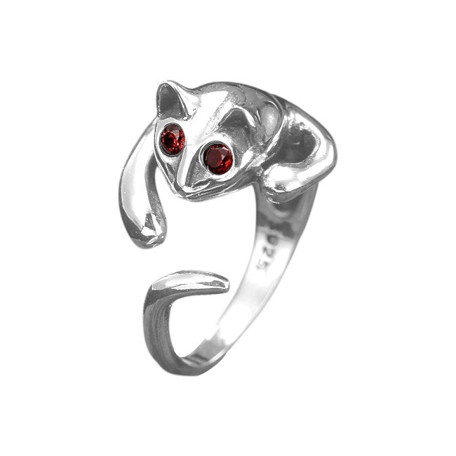 Red Eyed Possum adjustable Ring in Sterling Silver with Cubic Zirconia
