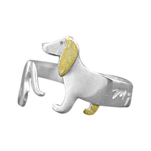 Dachshund Sterling Silver adjustable Ring with Gold Accents