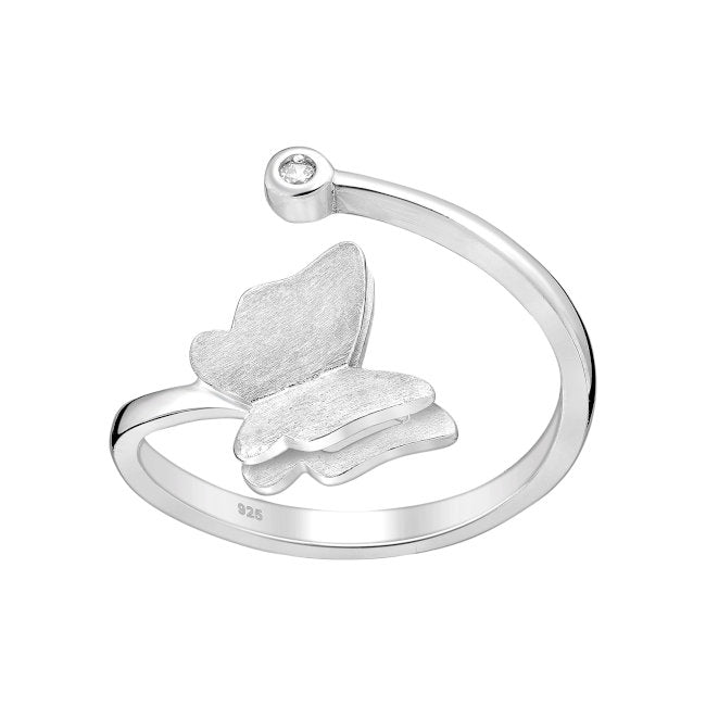 Butterfly Sterling Silver adjustable Ring with Cubic Zirconia