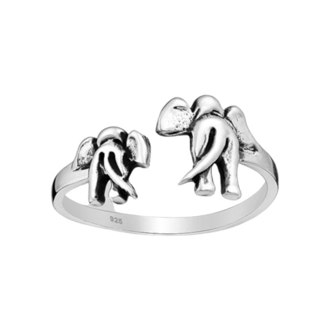 Elephant Pair Sterling Silver adjustable Ring