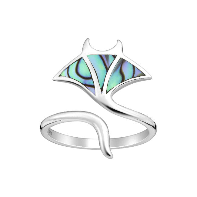 Manta Ray Sterling Silver adjustable Ring with Abalone