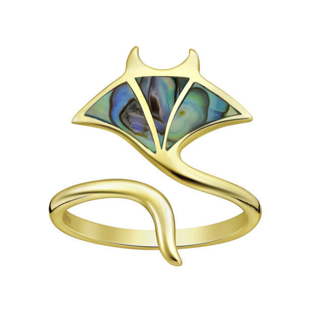 Manta Ray Sterling Silver & 18kt Gold with Abalone adjustable Ring