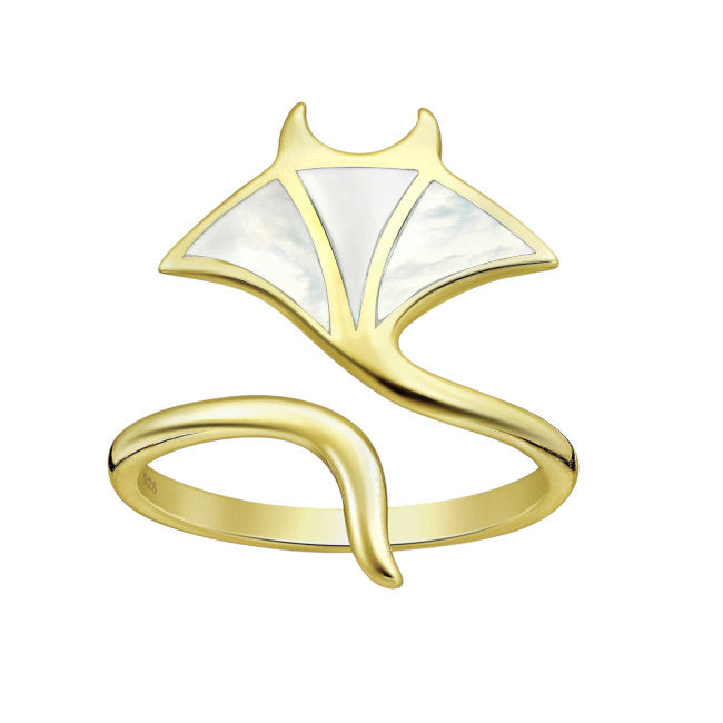 Manta Ray Sterling Silver & 18kt Gold with Mother of Pearl adjustable Ring