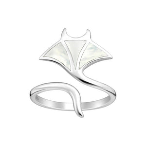 Manta Ray Sterling Silver adjustable Ring with Mother of Pearl