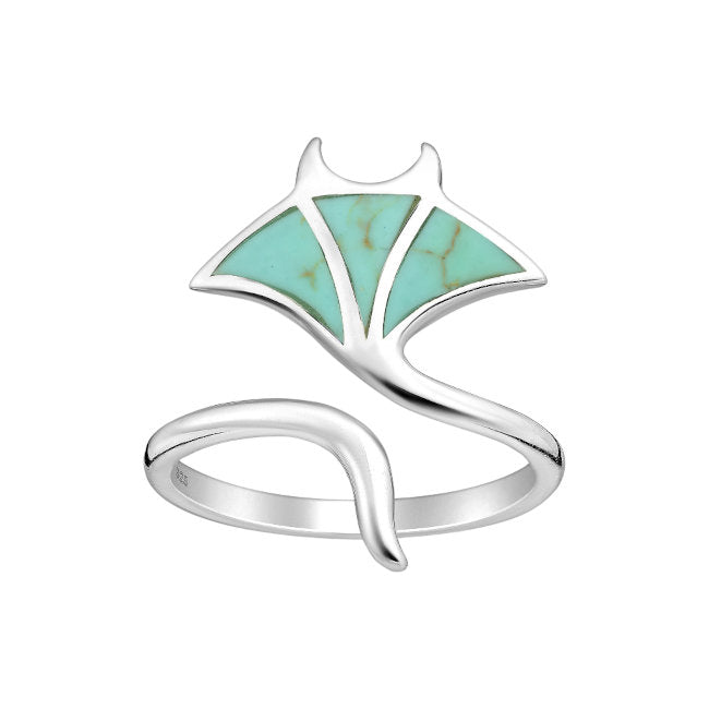 Manta Ray Sterling Silver adjustable Ring with Turquoise