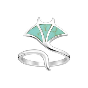 Manta Ray Sterling Silver adjustable Ring with Turquoise