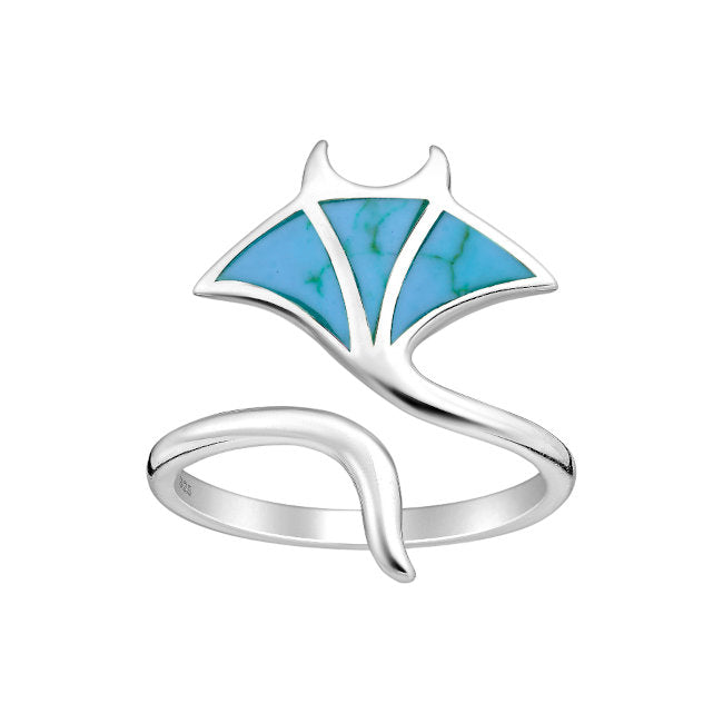 Manta Ray Sterling Silver adjustable Ring with Turquoise