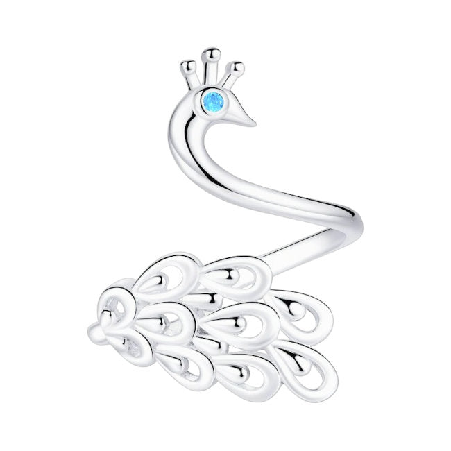 Peacock Sterling Silver adjustable Ring with Cubic Zirconia