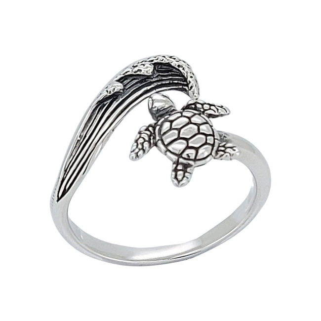 Turtle and Wave Sterling Silver adjustable Ring