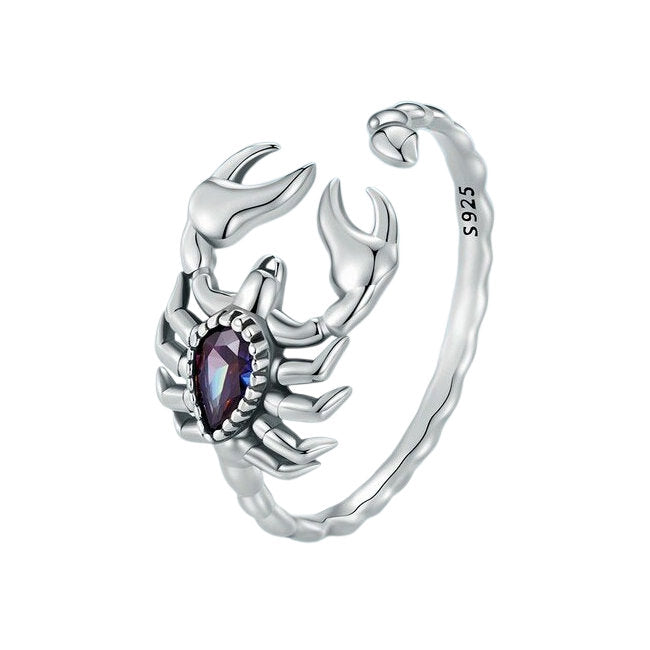 Scorpion Sterling Silver adjustable Ring with Cubic Zirconia