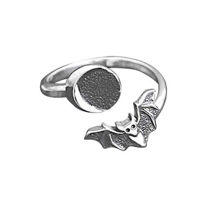 Bat & Moon Sterling Silver adjustable Ring
