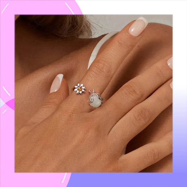 Firefly Beetle Sterling Silver adjustable Ring with Cubic Zirconia modelled