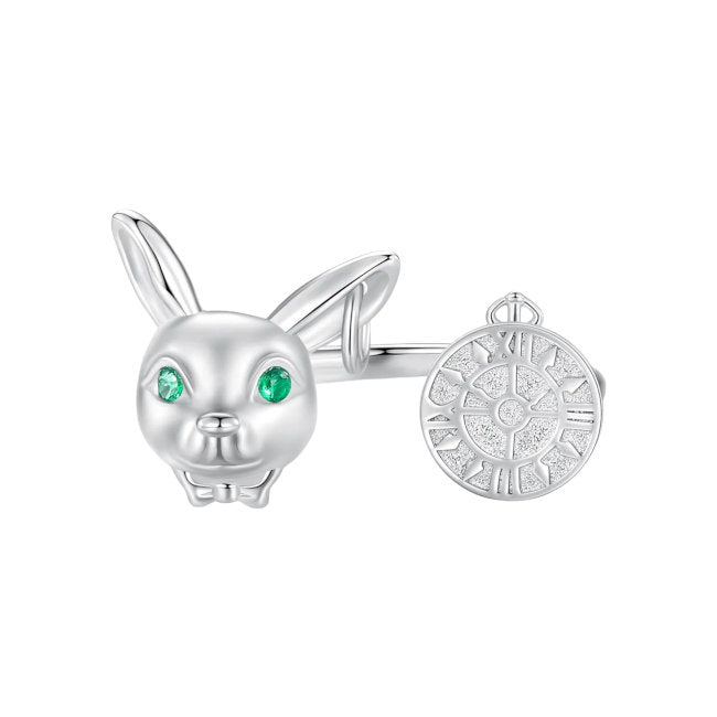 Rabbit Face & Clock Sterling Silver adjustable Ring with Spinel