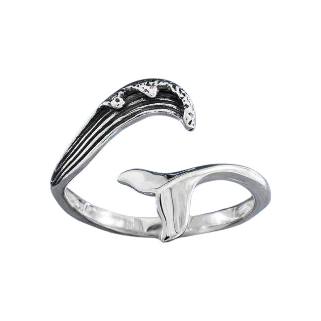 Whale Tail and Wave Sterling Silver adjustable Ring