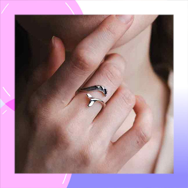 Whale Tail and Wave Sterling Silver adjustable Ring modelled