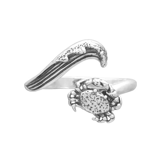 Crab & Wave Sterling Silver adjustable Ring