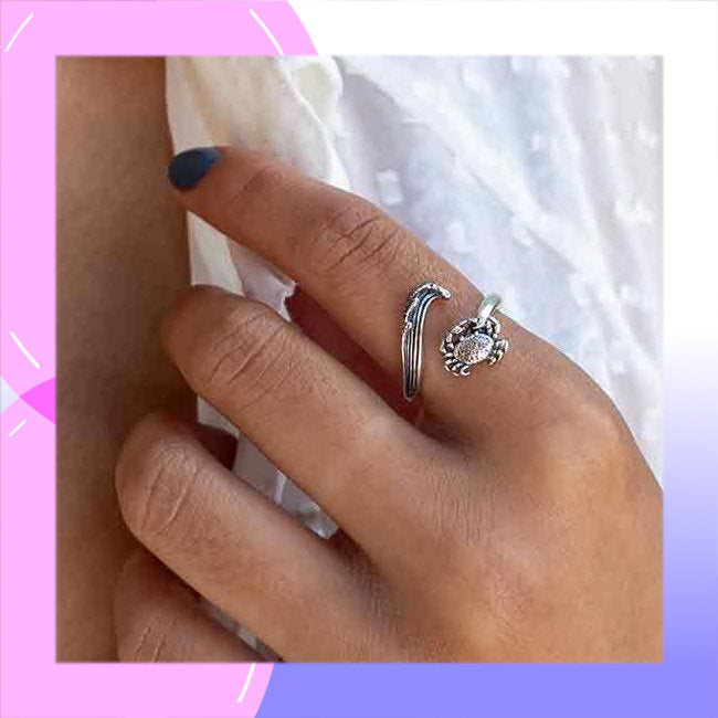 Crab & Wave Sterling Silver adjustable Ring modelled