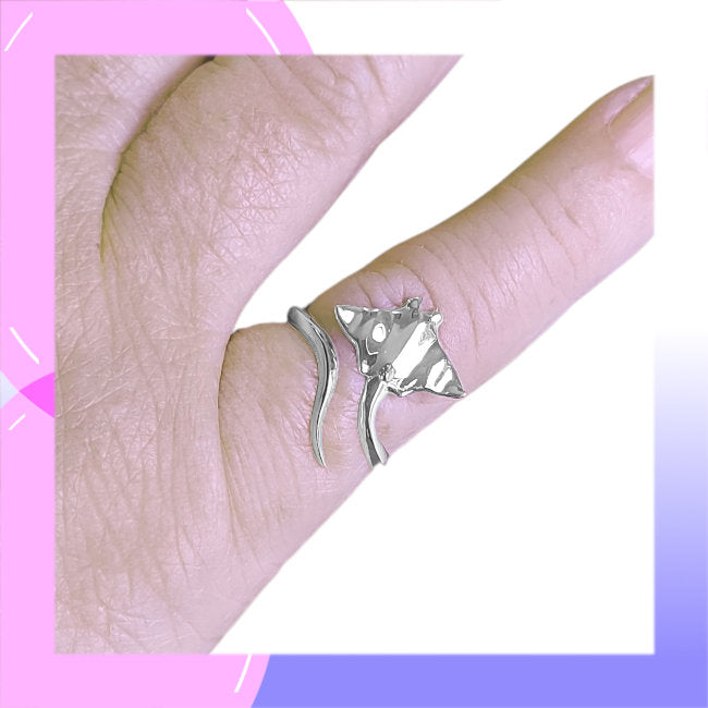 Manta Ray Sterling Silver adjustable Ring modelled