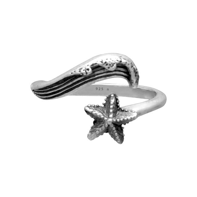 Starfish & Wave Sterling Silver adjustable Ring