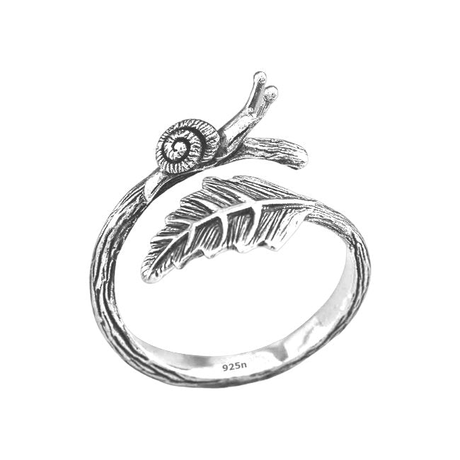 Snail & Leaf Sterling Silver adjustable Ring