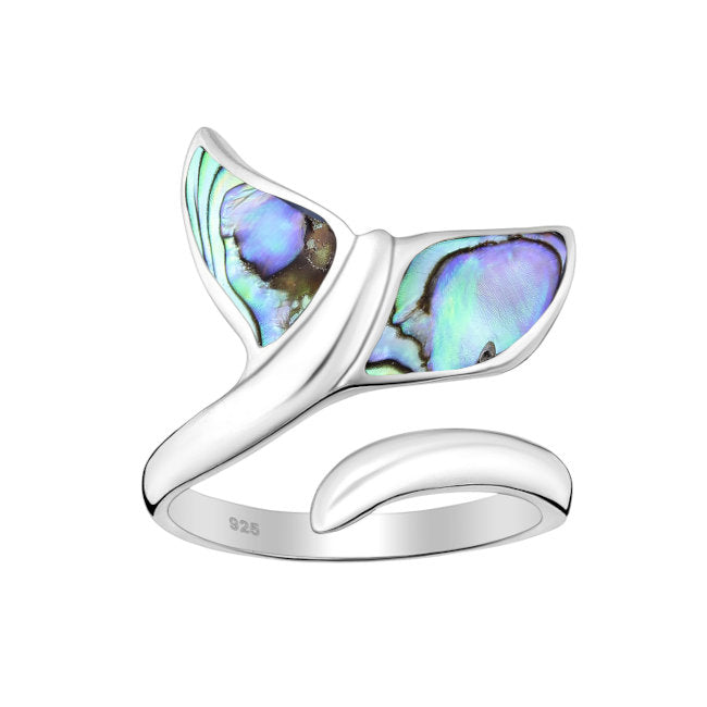 Whale Tail Sterling Silver Abalone adjustable Ring