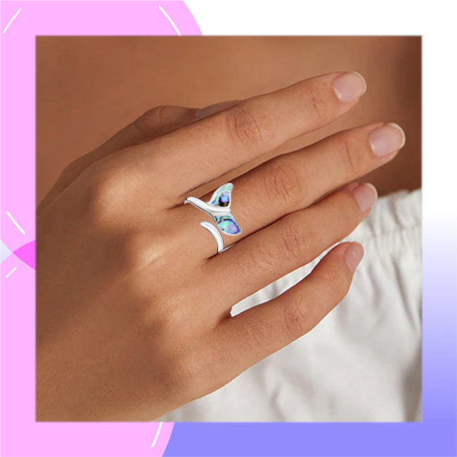 Whale Tail Sterling Silver Abalone adjustable Ring modelled