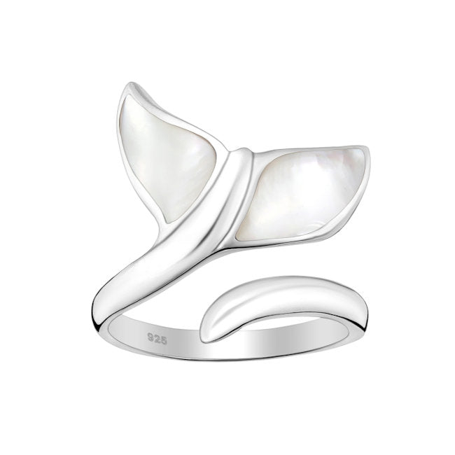 Whale Tail Sterling Silver Mother of Pearl adjustable Ring