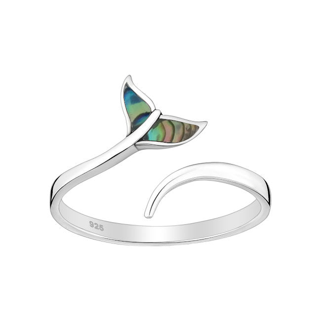 Whale Tail Sterling Silver and Abalone Sterling Silver adjustable Ring