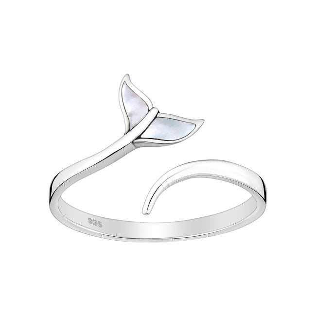 Whale Tail Sterling Silver and Mother of Pearl adjustable Ring