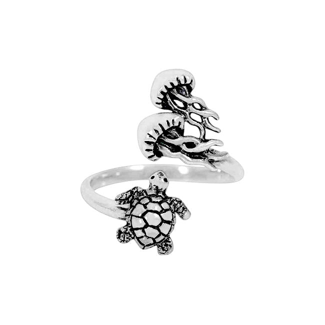 Turtle and Jellyfish Sterling Silver adjustable Ring