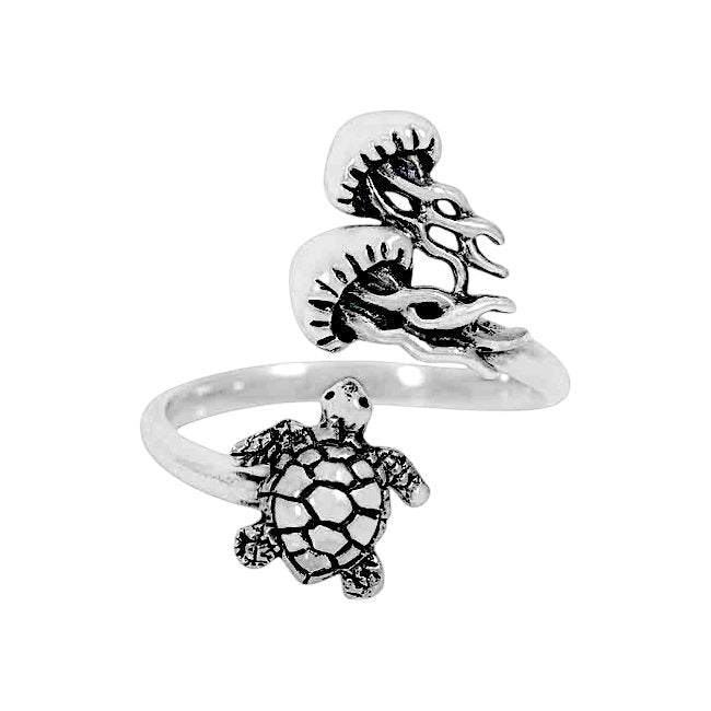 Turtle and Jellyfish Sterling Silver adjustable Ring