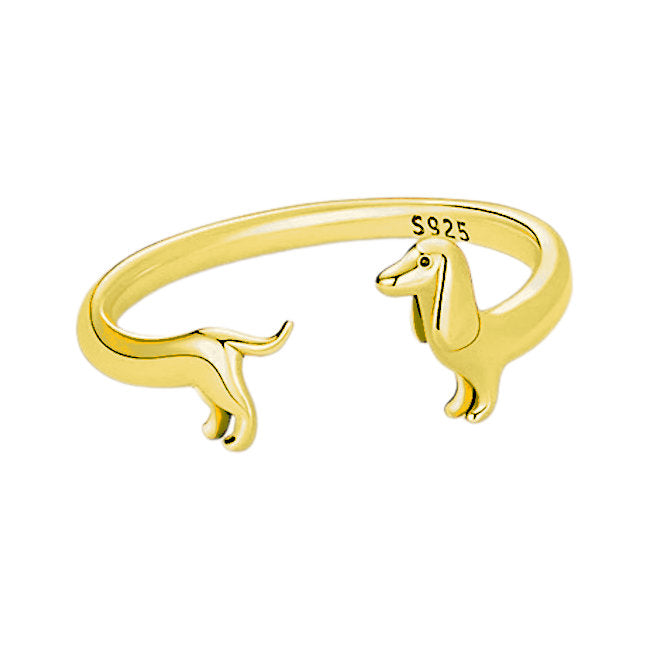 Dachshund Gold and Sterling Silver adjustable Ring