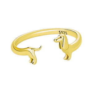Dachshund Gold and Sterling Silver adjustable Ring