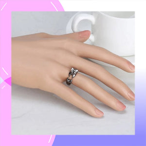 Black Cat Sterling Silver adjustable Ring with Enamels modelled