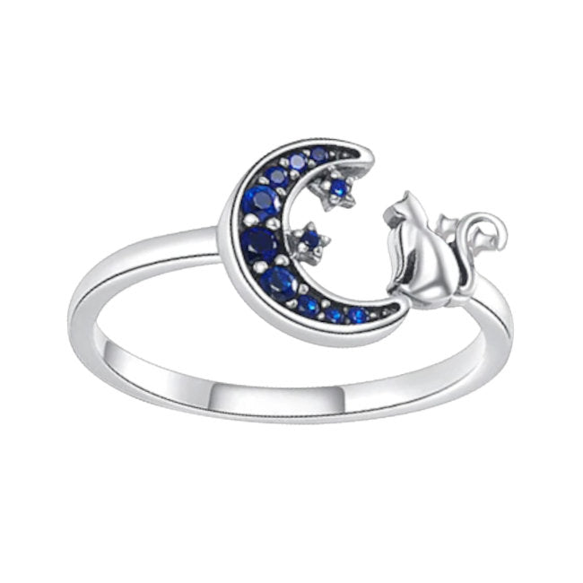 Celestial Cat Sterling Silver with Cubic Zirconia adjustable Ring