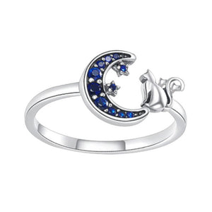 Celestial Cat Sterling Silver adjustable Ring with Cubic Zirconia