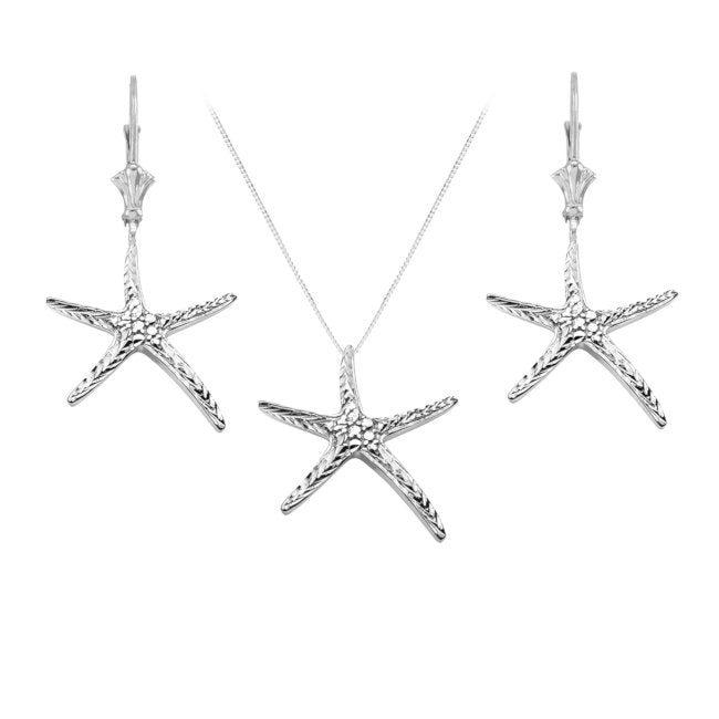 Starfish Sterling Silver leverback Earrings & Pendant Jewellery Set