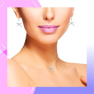 Starfish Sterling Silver leverback Earrings & Pendant Jewellery Set modelled