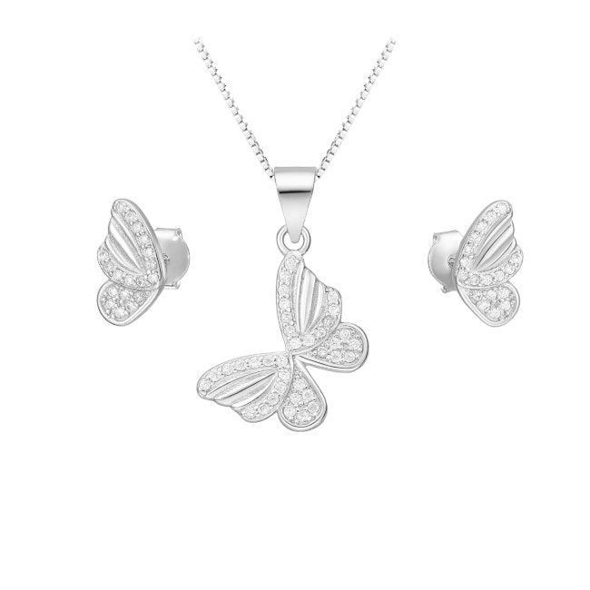 Butterfly Sterling Silver with Cubic Zirconia Jewellery Set