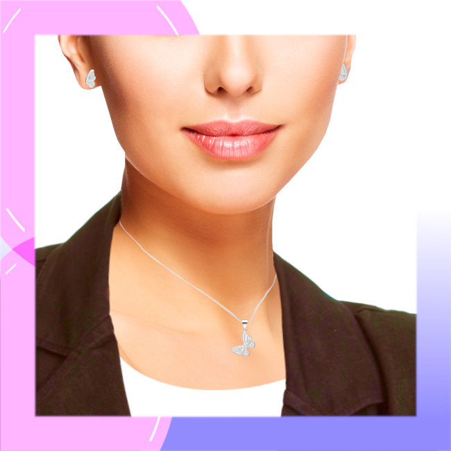 Butterfly Sterling Silver with Cubic Zirconia Jewellery Set modelled