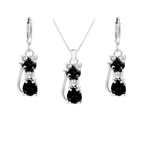 Black Cat Sterling Silver and Crystal Jewellery Set