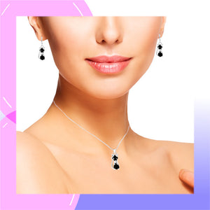 Black Cat Sterling Silver and Crystal Jewellery Set modelled