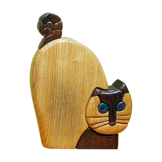 Cat with Arching Back Wooden Sculpture