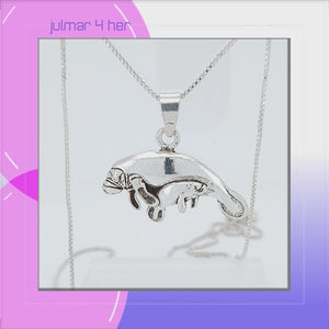 Dugong and Calf Sterling Silver Pendant with Oxidisation viewed in 3d rotation